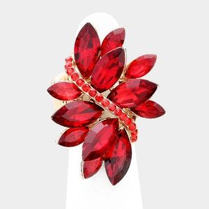 Gold Red Crystal Stretch Marquise Fashion Ring Rhinestone Finger Adjustable